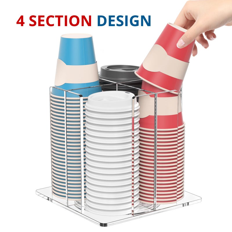 KOTEMON Cup and Lid Holder  4 Compartment  Square | Rotating Coffee Cup Dispenser Lid Carousel for Restaurant  Buffet  Coffee Station  Bar  Countertop  Clear Acrylic - Image 3